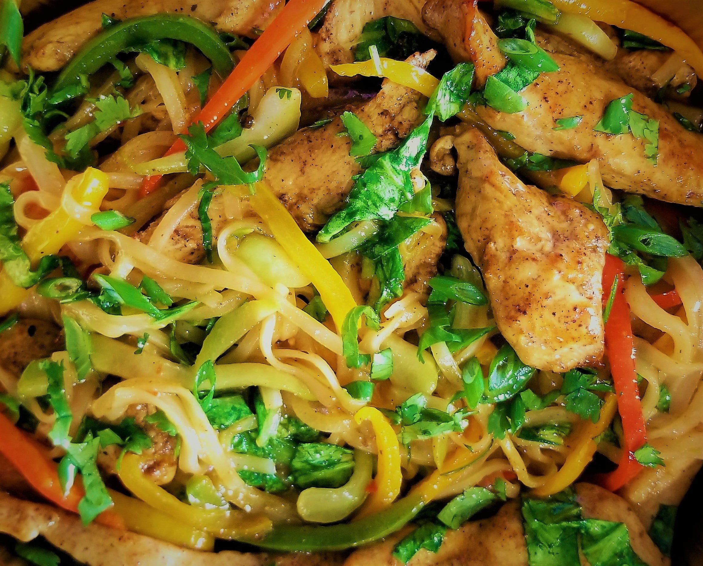 Chicken Stir fry with Vegetables and Rice Noodles