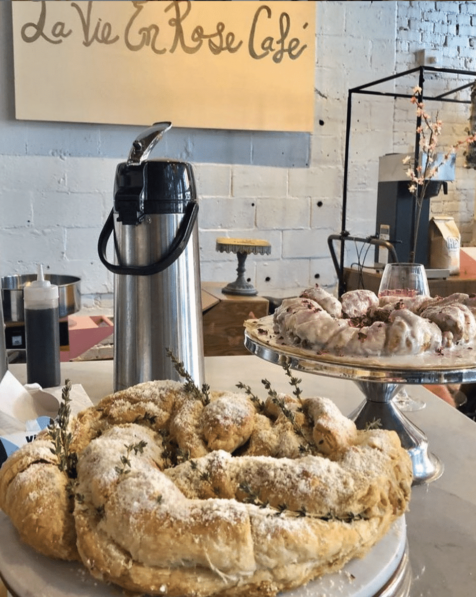 Coffee and pastry station at La Vie En Rose Cafe