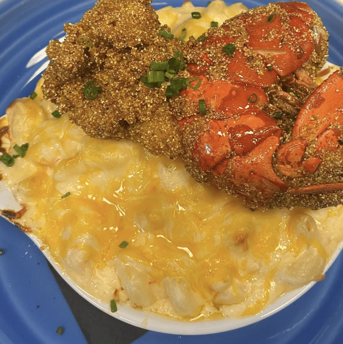 A plate of fried shrimp and macaroni & cheese from the new Breakfast Boys restaurant in Atlanta