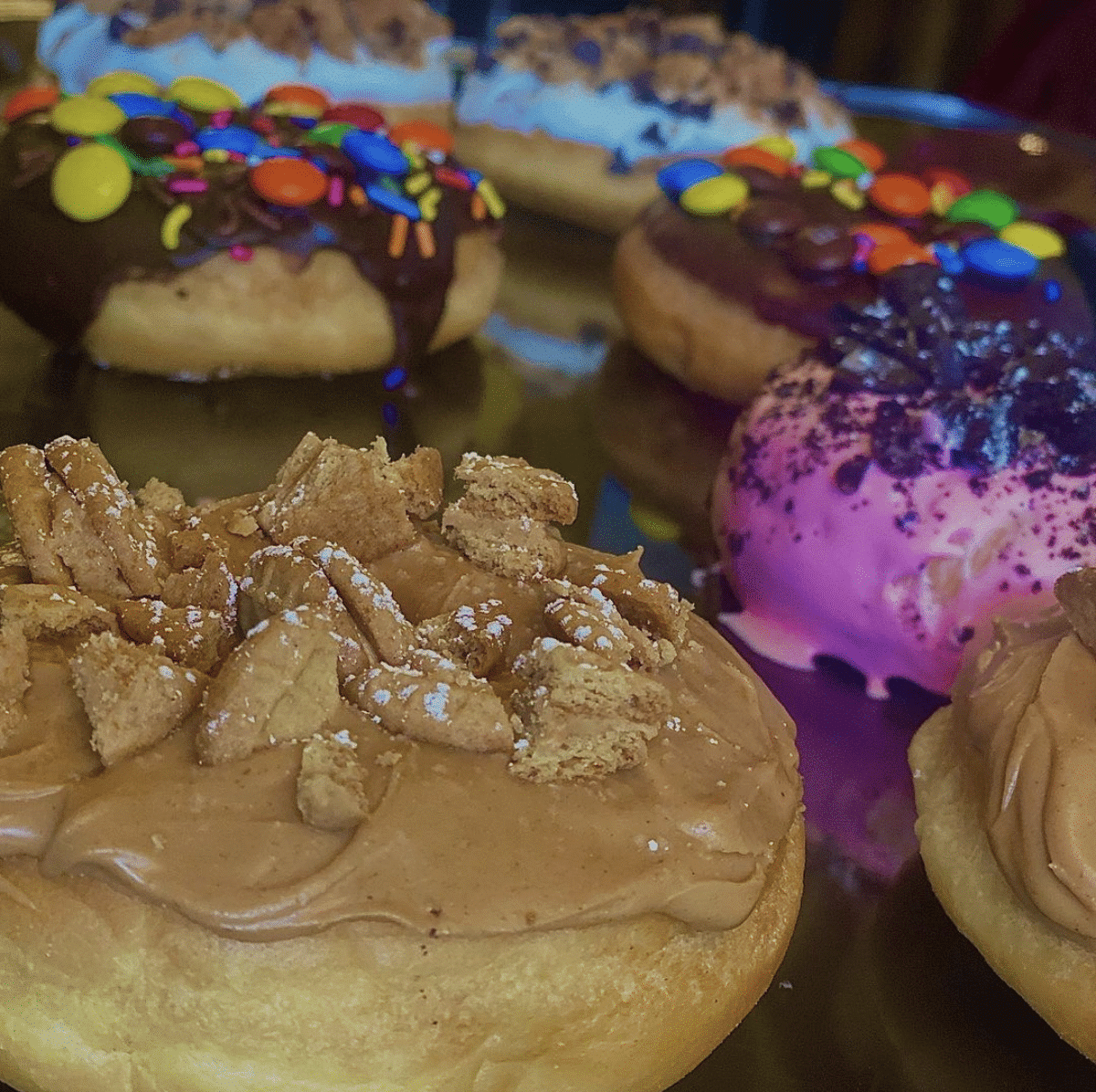Assorted donuts with different flavors and toppings