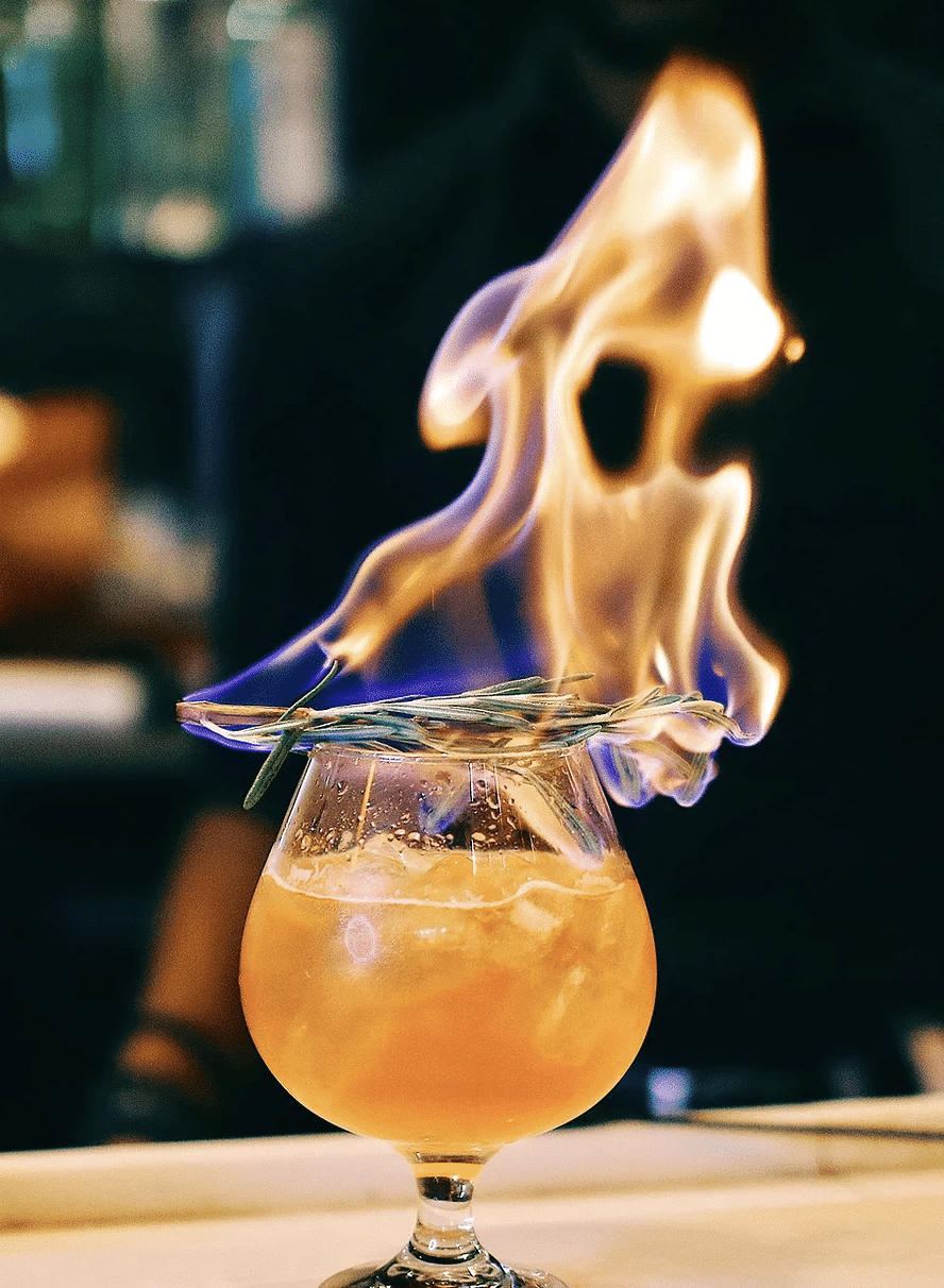 flaming cocktail at Trez