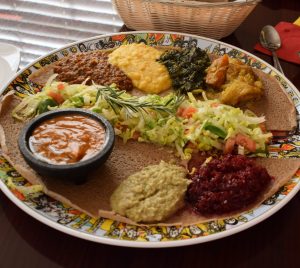 Platter of Ethiopian food from Addis NOLA