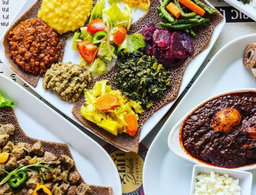 Traditional Ethiopian food platter from Delish Ethiopian