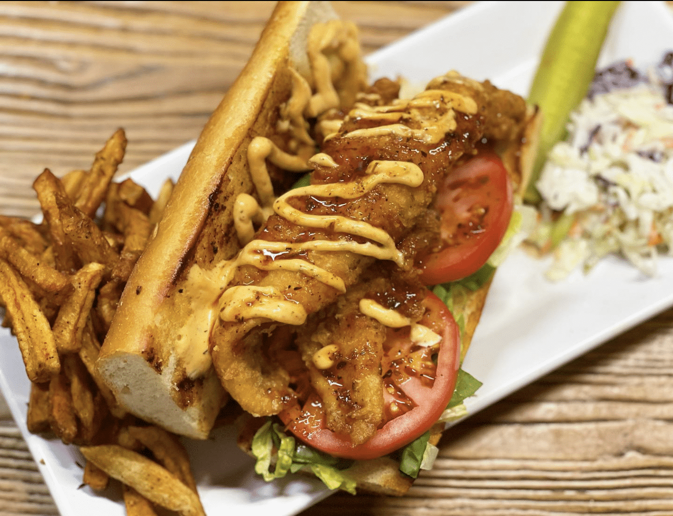 Fried seafood sandwich from Black Nile Restaurant in Brooklyn, NY