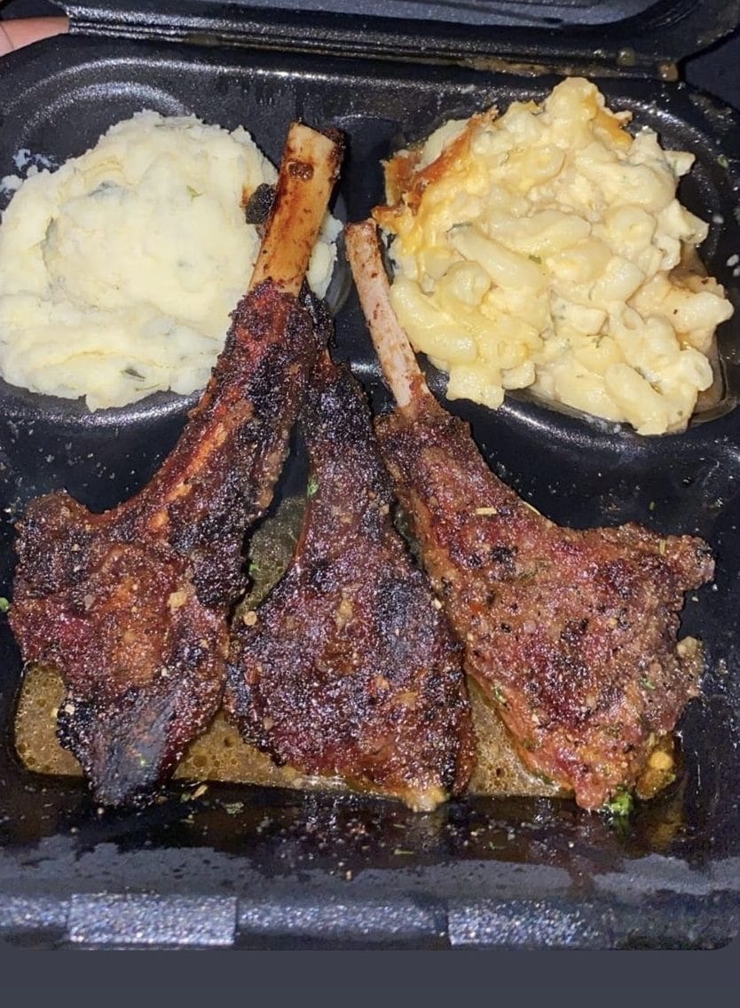 Lamb chops, mashed potatoes, and macaroni and cheese from new restaurant Str8 Out the Kitchen in White Hall, Ohio