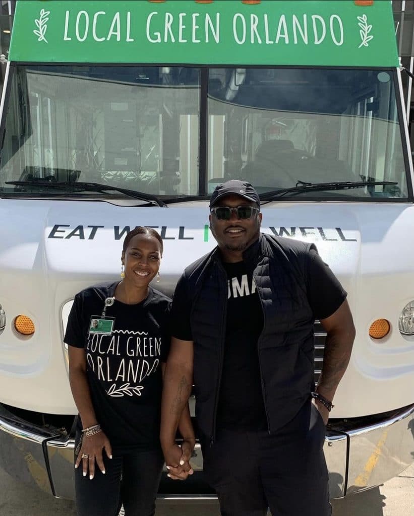 Zak Wallace and Robyn Wallace, owners of Local Green, standing in front of their new food truck at Disney Springs in Orlando.