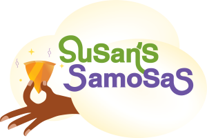 Susans Samosas logo H stacked New yellow 300x200
