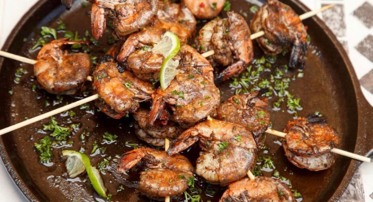 spicy jerk shrimp on skewers by chef camerron dangerfield