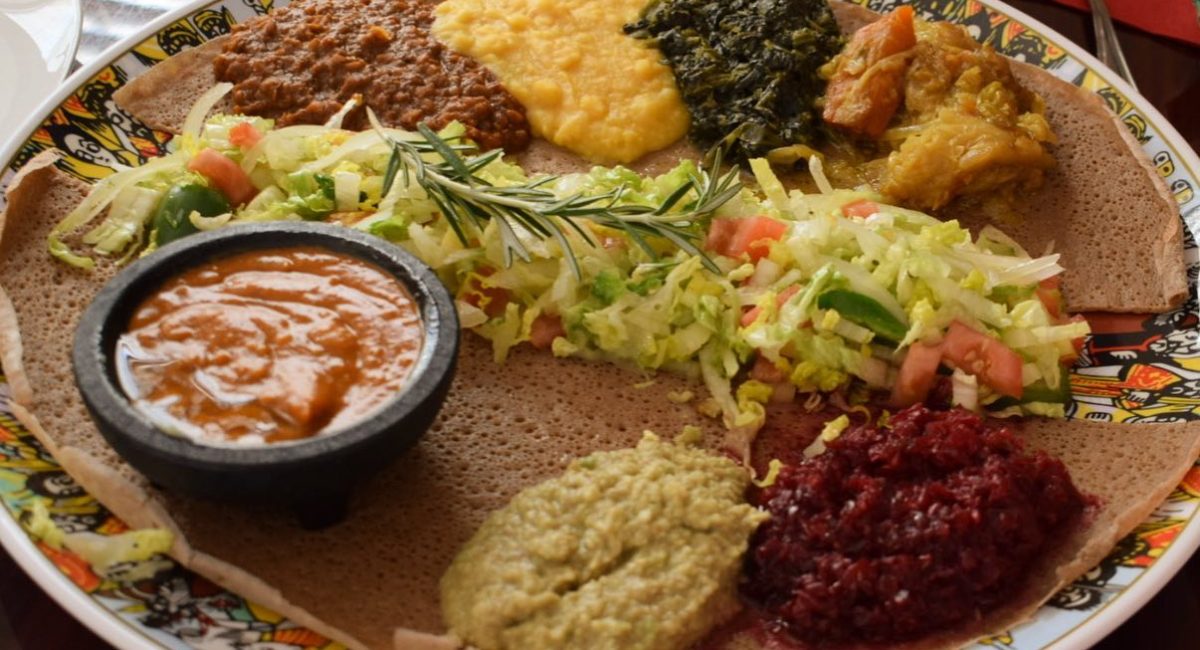 Platter of Ethiopian food from Addis NOLA