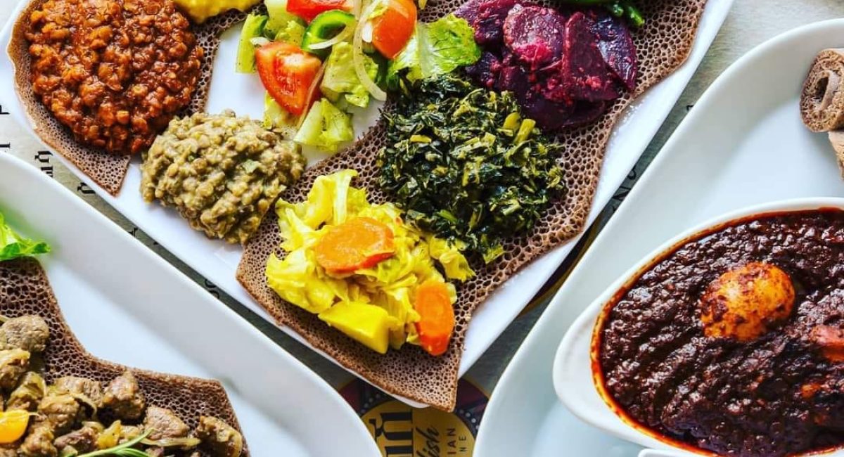 Traditional Ethiopian food platter from Delish Ethiopian